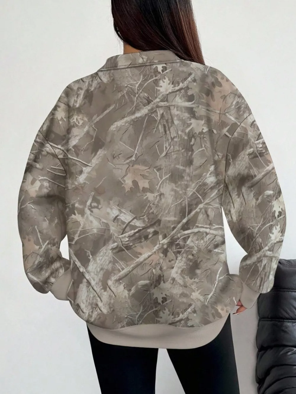 Quarter-Zip Printed Sweatshirt with Ribbed Cuffs, image 6
