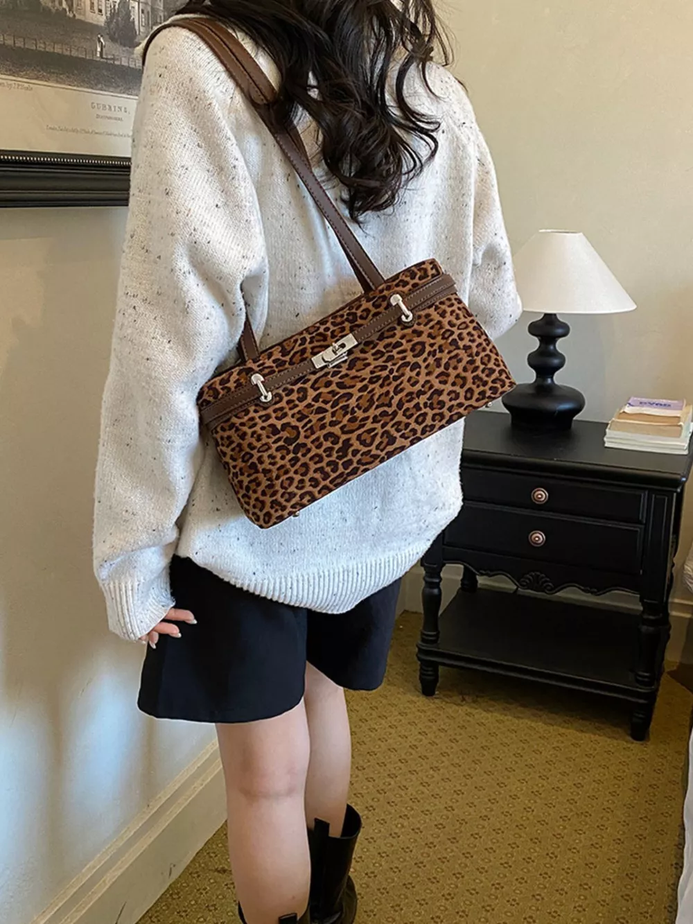 Leopard Decorative Lock Shoulder Bag, image 6