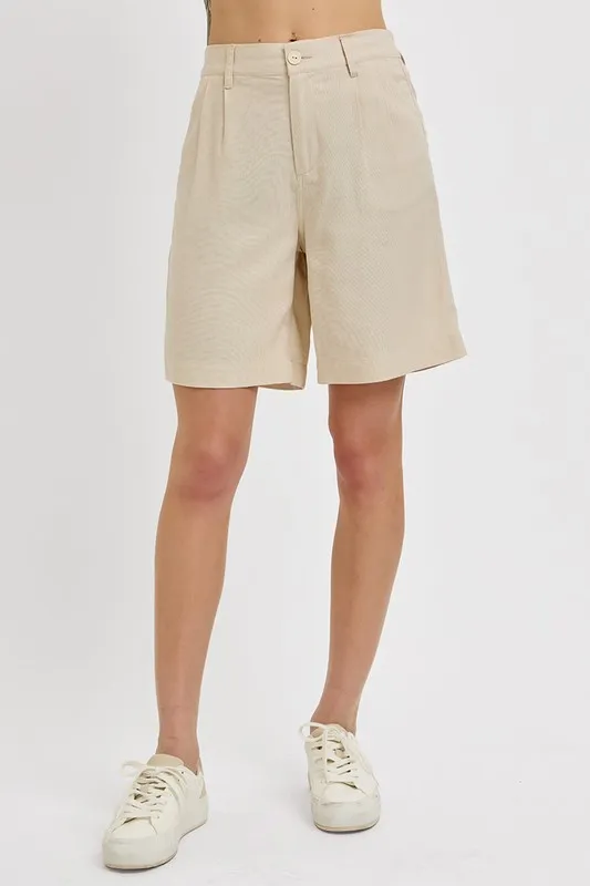 High Rise Pleated Front Shorts