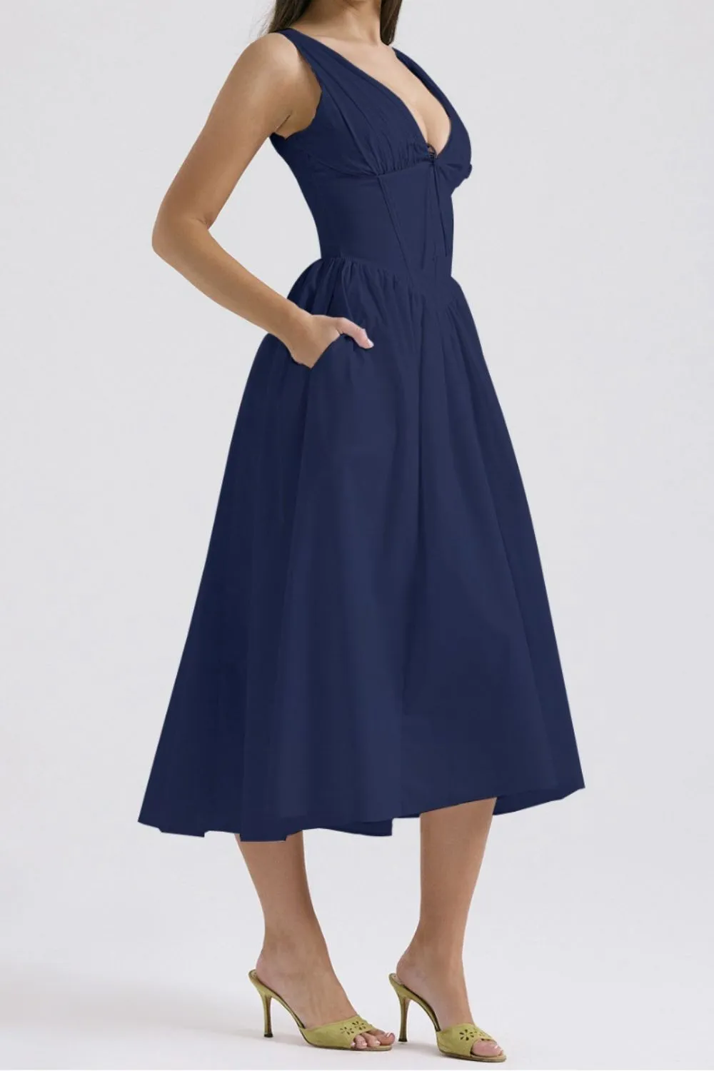Ruched V-Neck Sleeveless Dress with Pockets, image 8