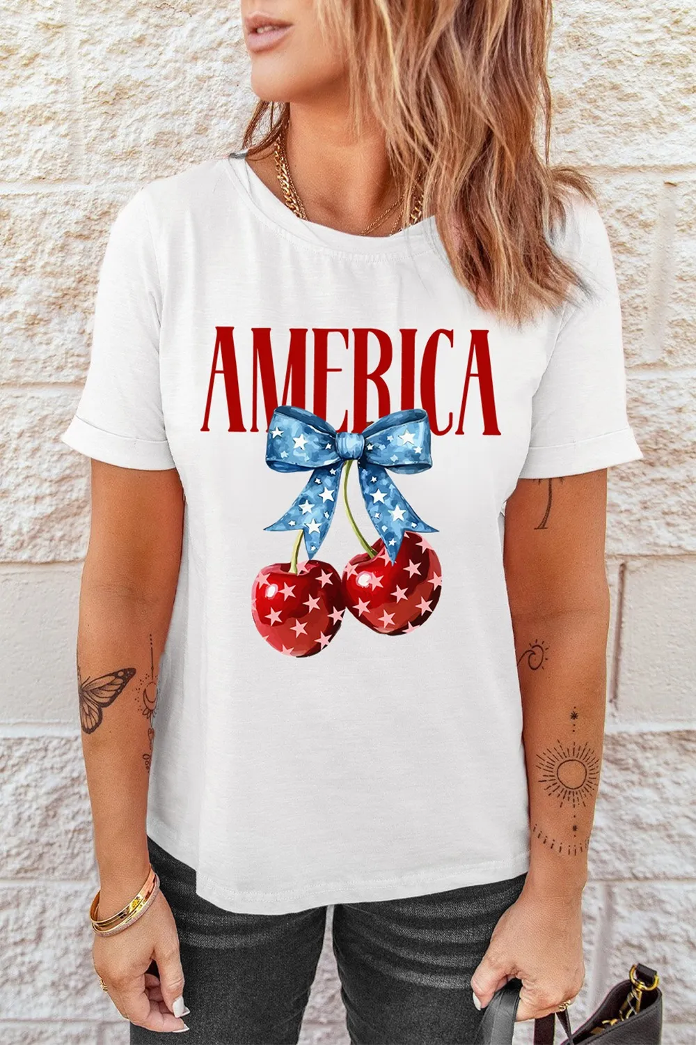 AMERICA Bow Cherry Crewneck T Shirt, image 3