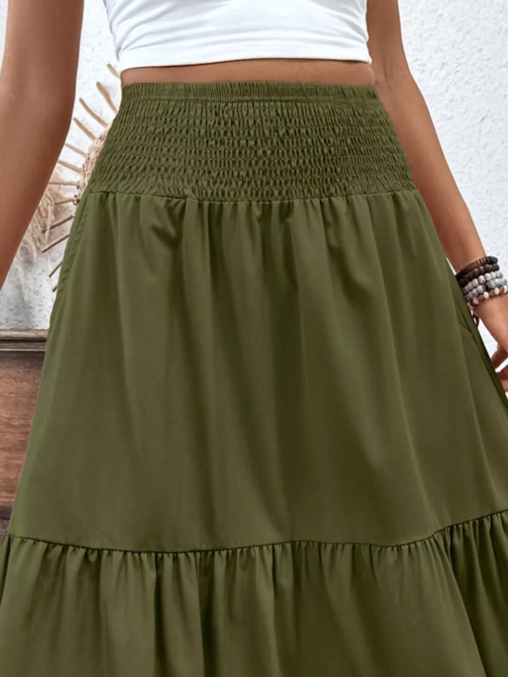 Smocked Waist Tiered Skirt, image 7