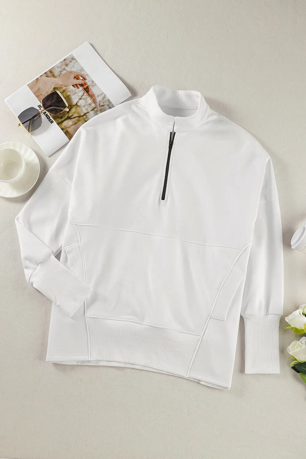 Half Zip Pocketed Dropped Shoulder Sweatshirt, image 12