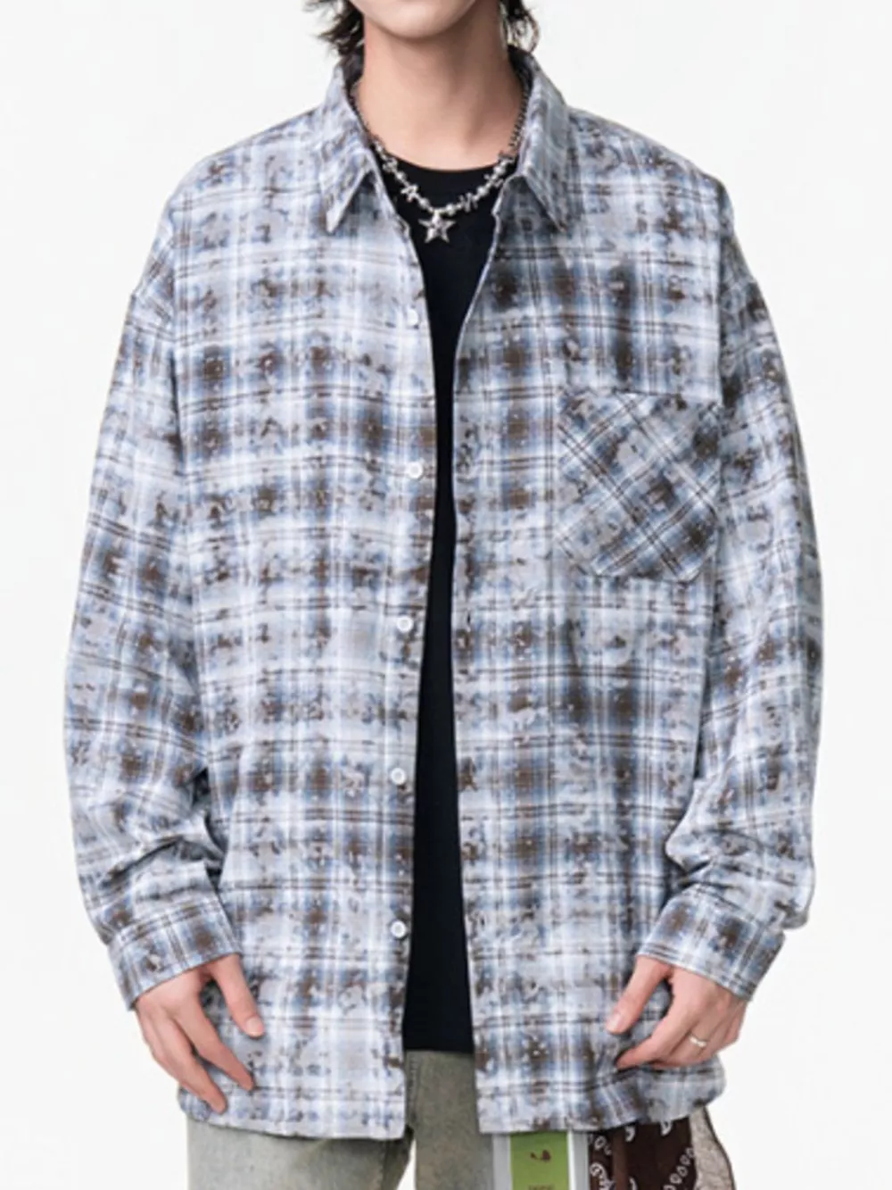 Men's Plus Size Plaid Button Up Long Sleeve Shirt