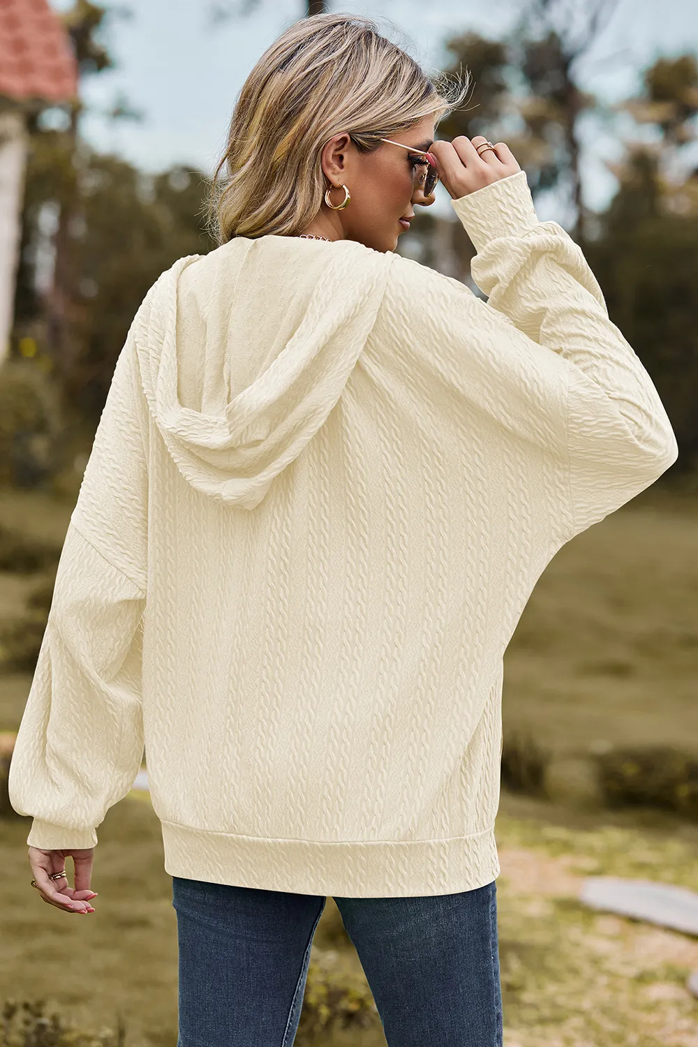 Drawstring Zip Up Dropped Shoulder Hoodie, image 32