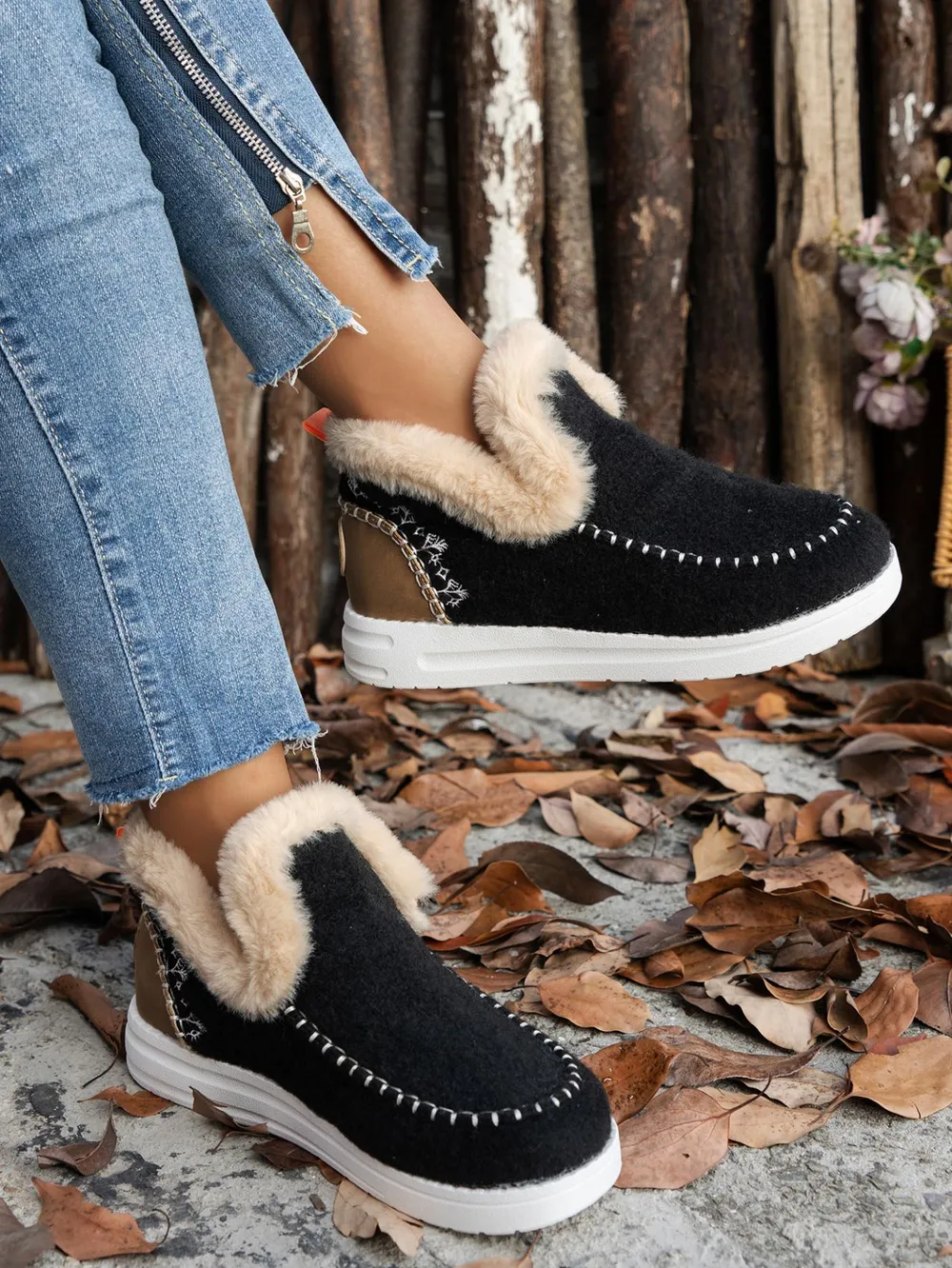 Furry Suede Round Toe Flat Sneakers, image 7