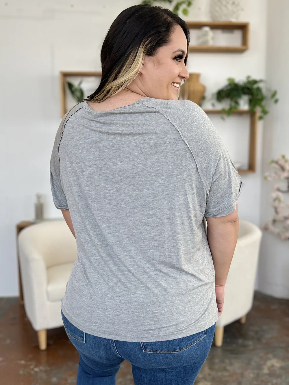 Full Size Bamboo Slit V-Neck Short Sleeve T-Shirt, image 12