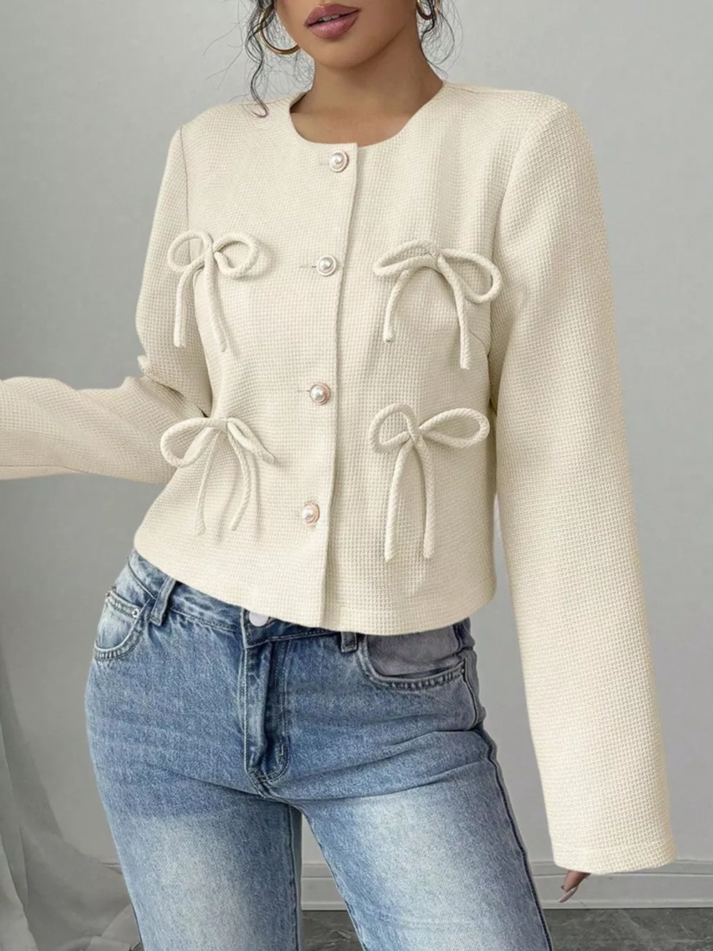 Bow Detail Cropped Outerwear, image 4