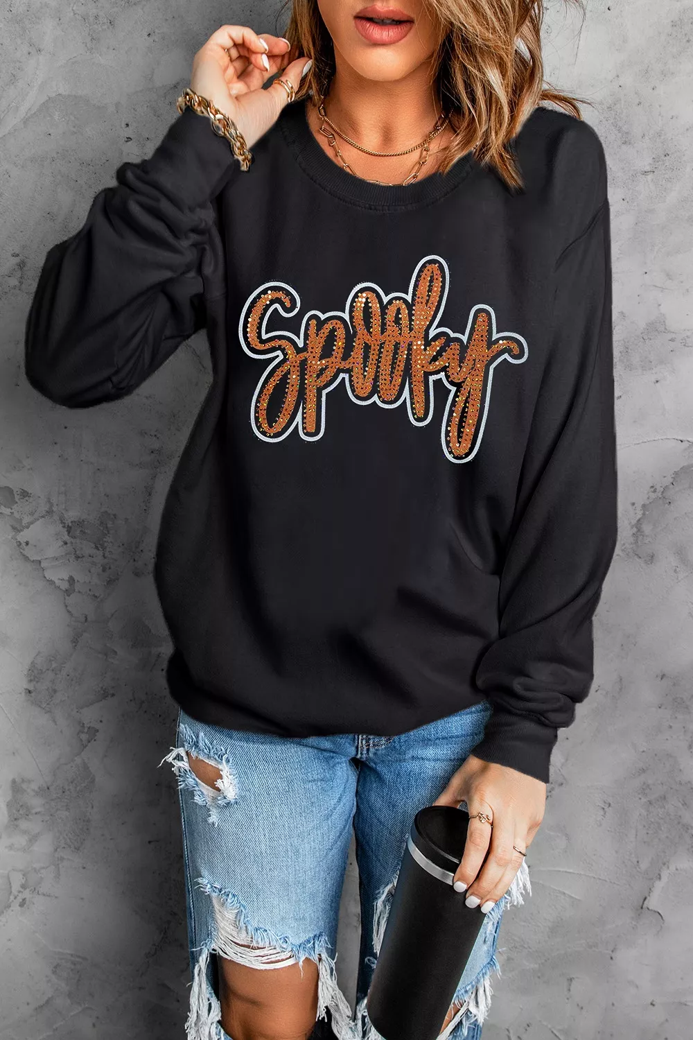 Spooky Rhinestone Drop Shoulder Sweatshirt, image 5