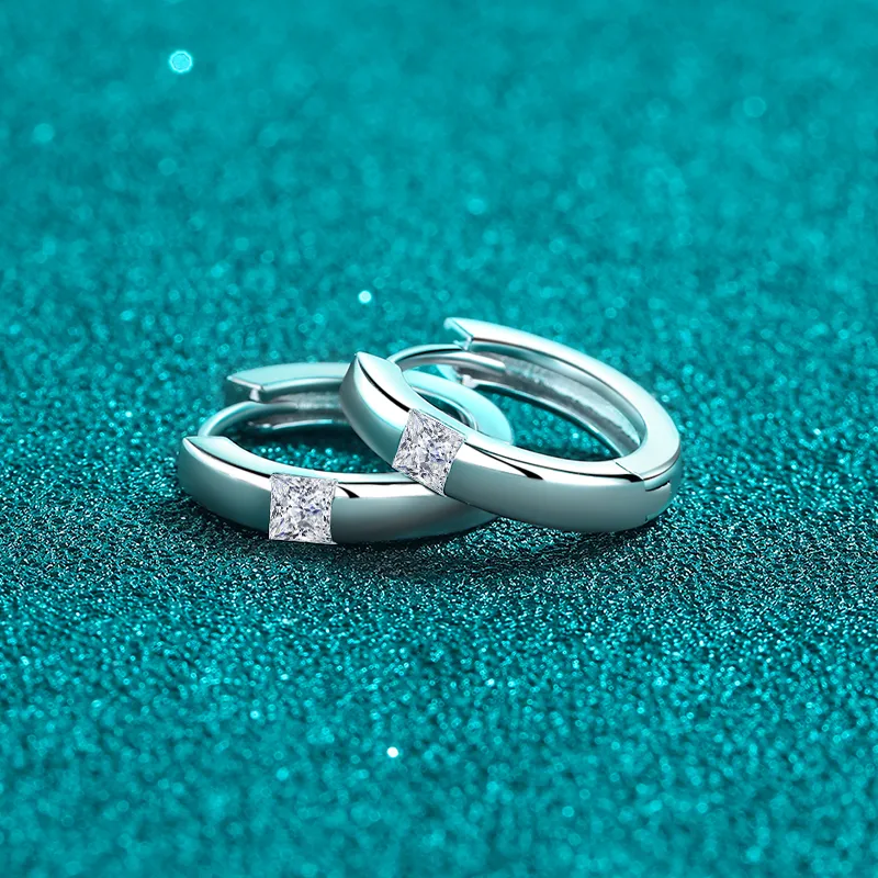 925 Sterling Silver Moissanite Huggie Earrings, image 2