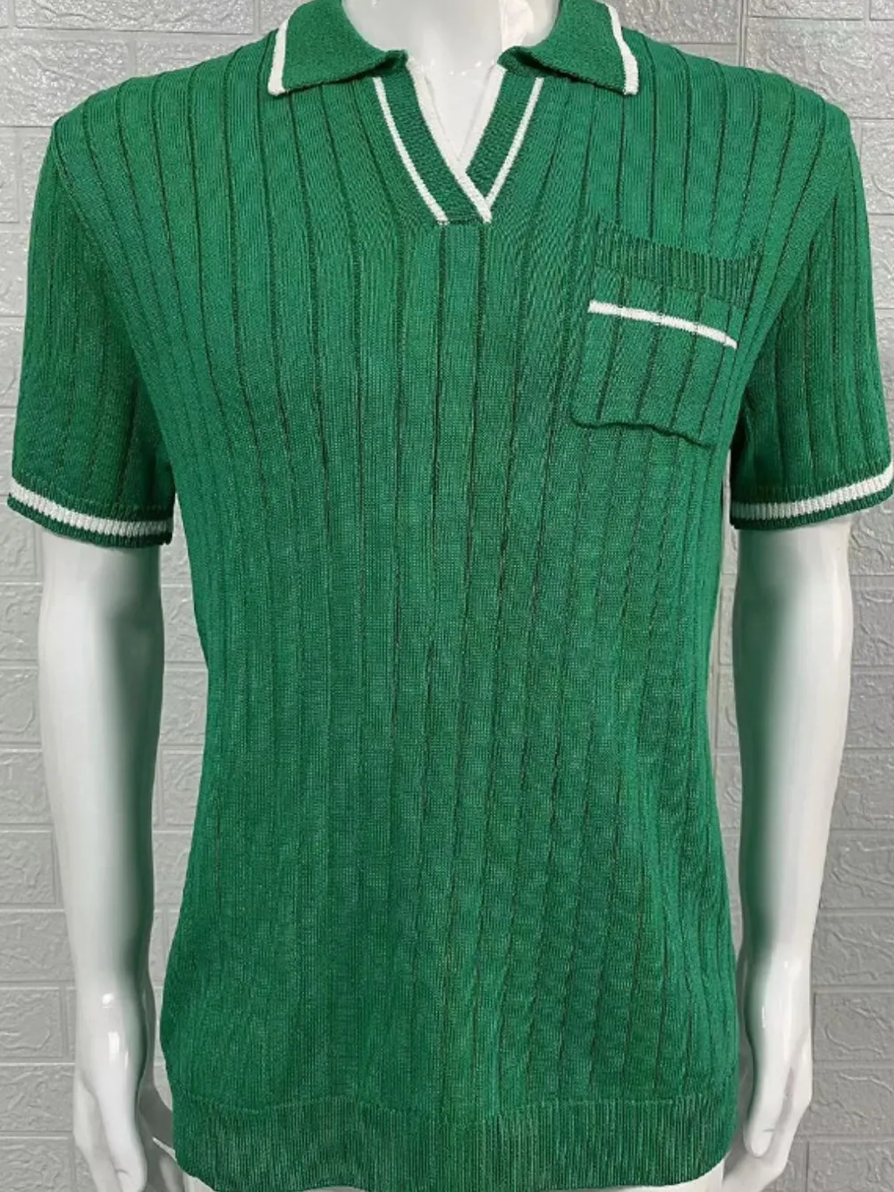 Men's Contrast Collared Neck Ribbed Knit Polo, image 2