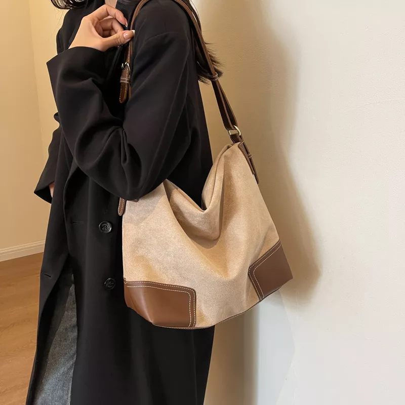 Suede Tote Bag with Leather Trim, image 4