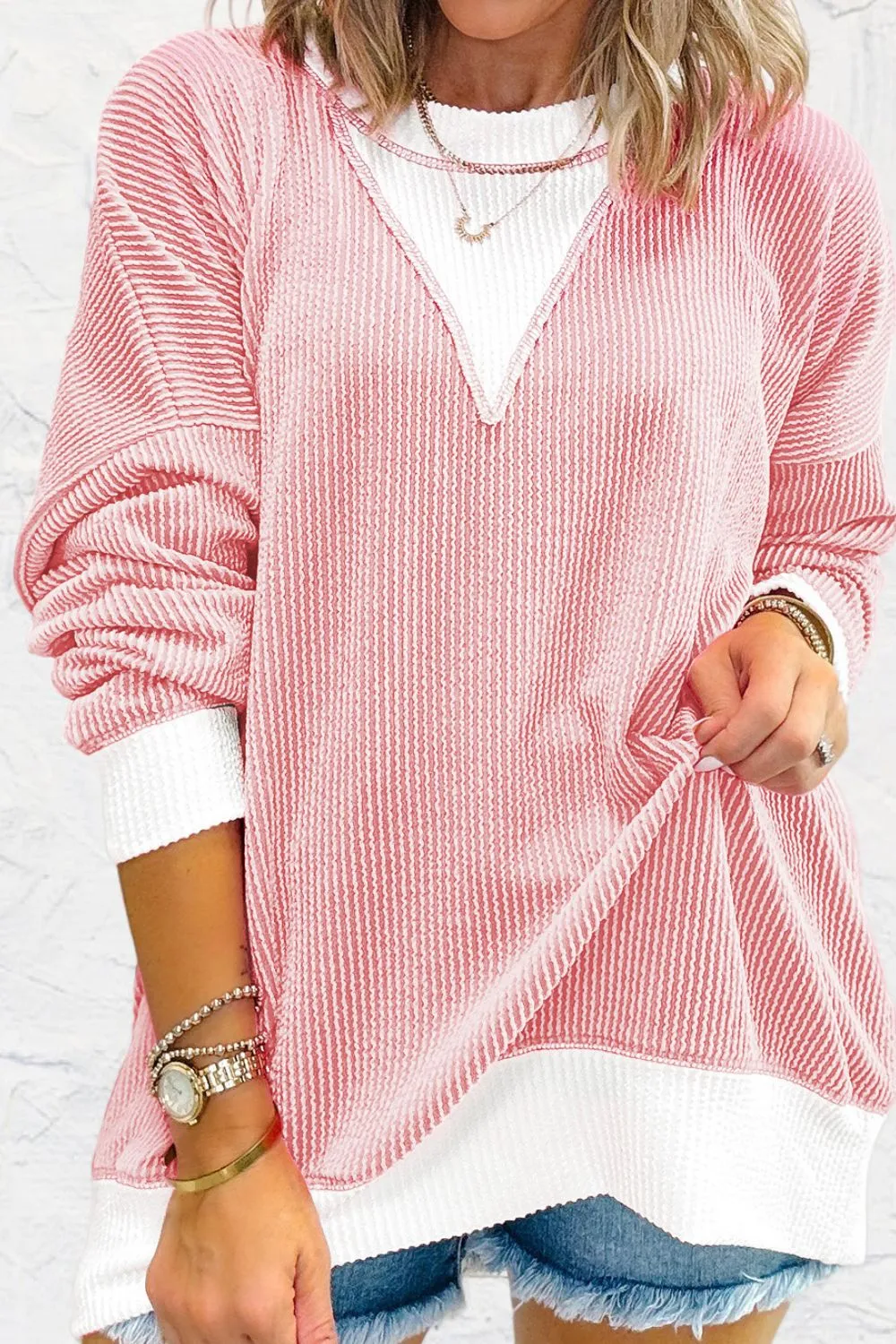 Contrast Round Neck Long Sleeve Sweatshirt, image 3