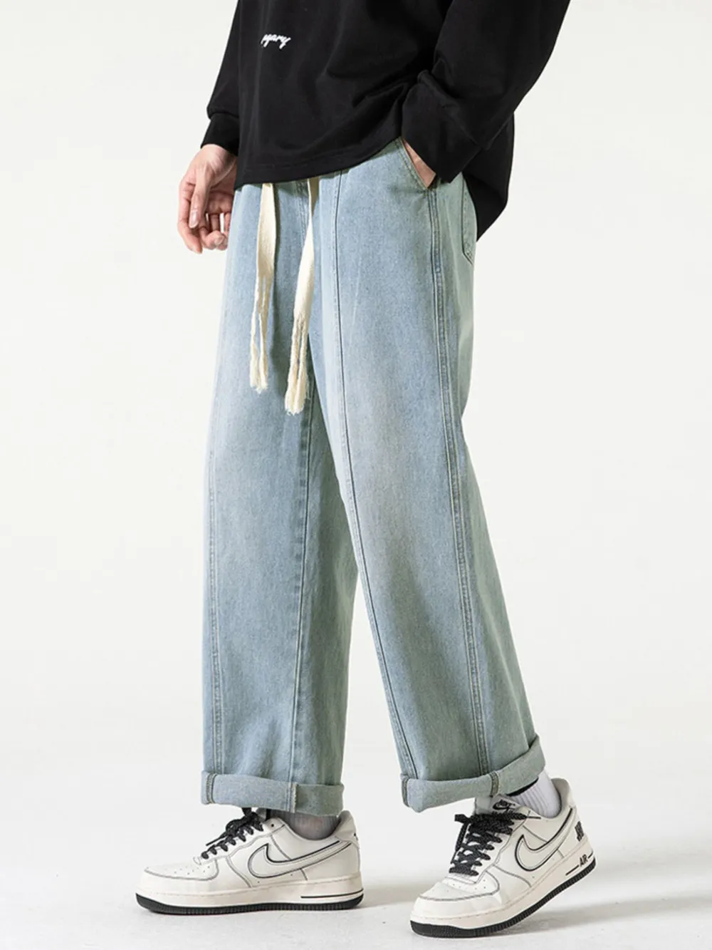 Men's Full Size Drawstring Wide Leg Jeans Plus Size, image 9