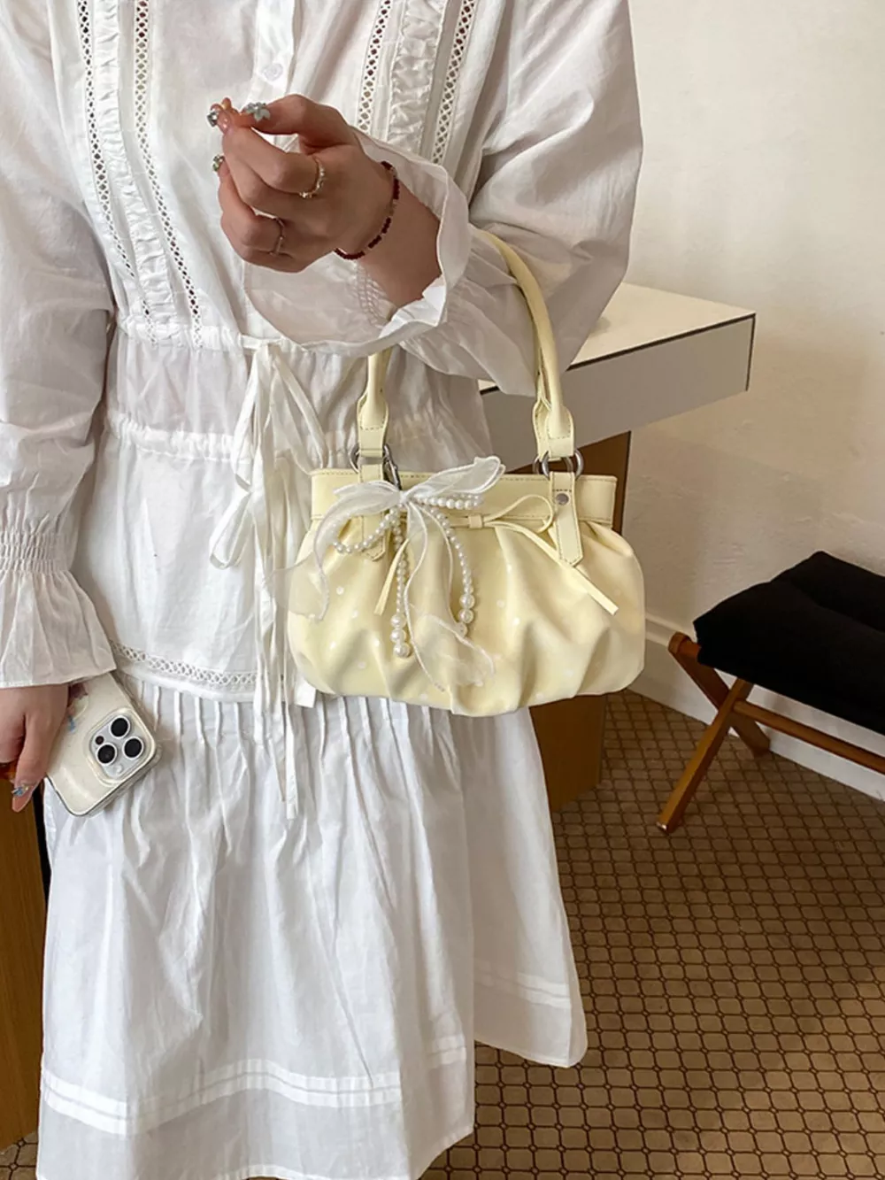 Ruched PU Leather Handbag, image 2