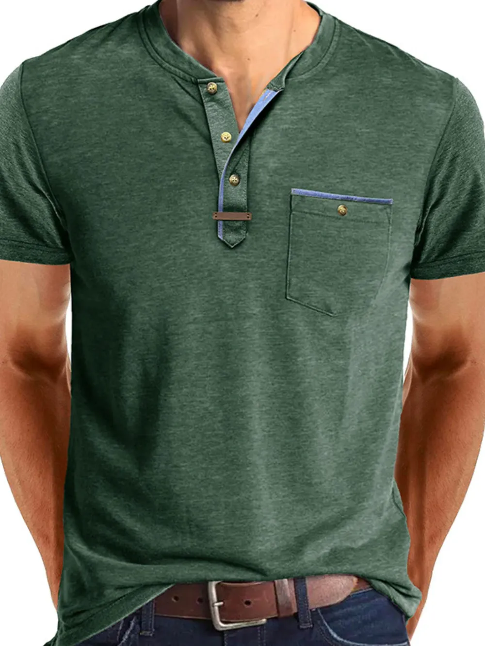 Men's Full Size Short Sleeve Henley Polo with Contrast Trim Plus Size, image 5