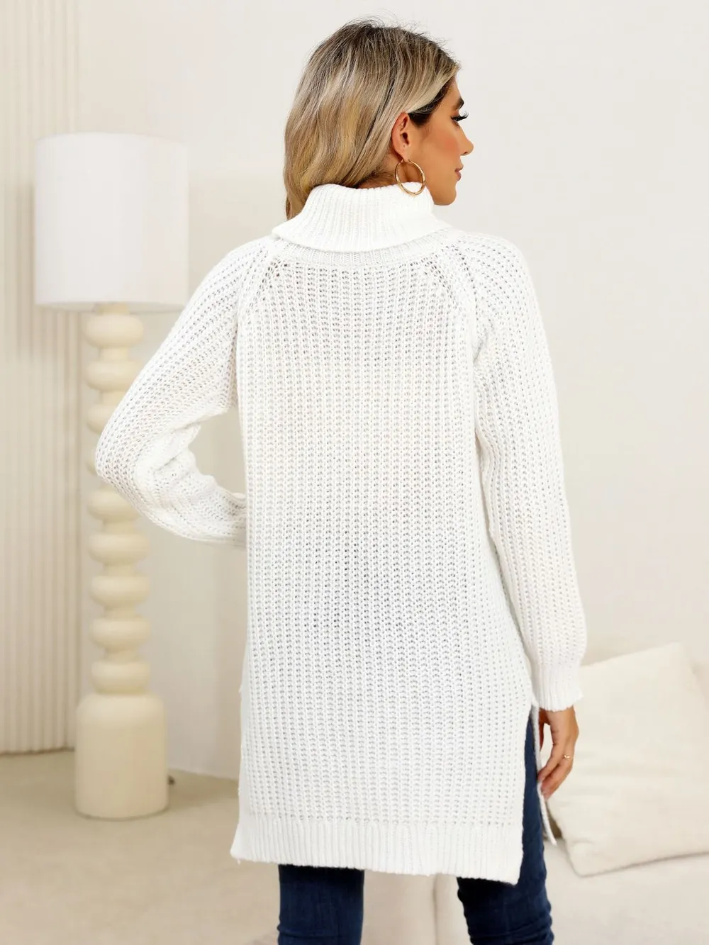 Slit Turtleneck Long Sleeve Sweater, image 5