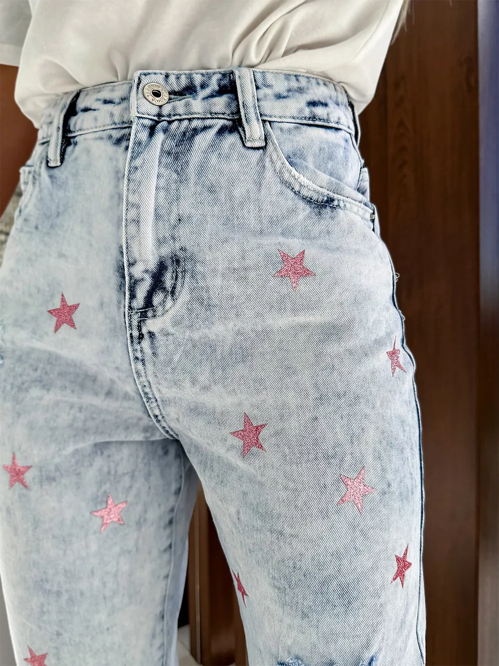 Distressed Star Straight Jeans with Pockets, image 4