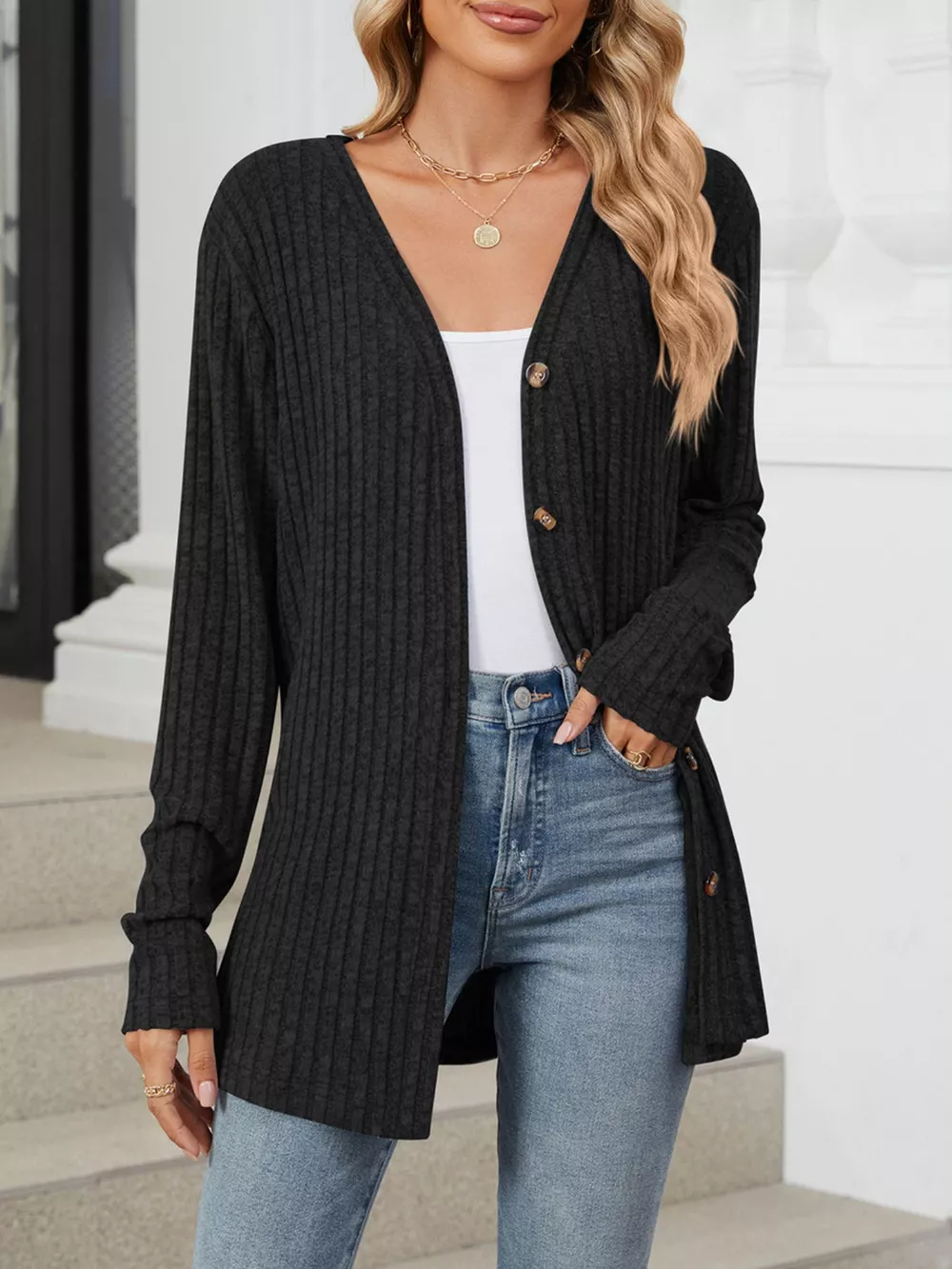 Ribbed Button-Up Cardigan, image 13