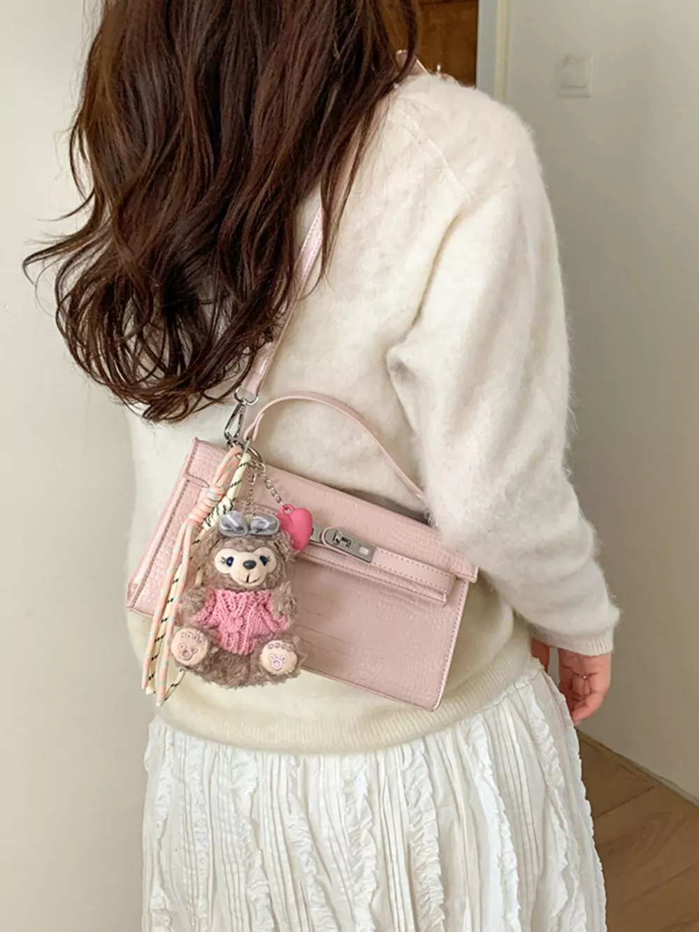Croc-Embossed Leather Crossbody Bag, image 8