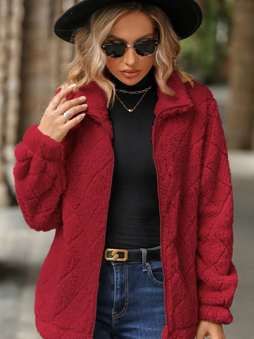 Fuzzy Pocketed Zip Up Jacket, image 13
