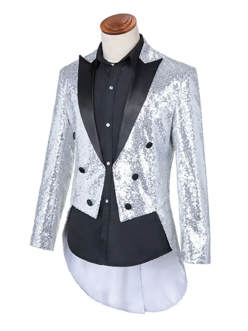 Men's Plus Size Sequin Button Up Long Sleeve Tailcoat Blazer, image 5