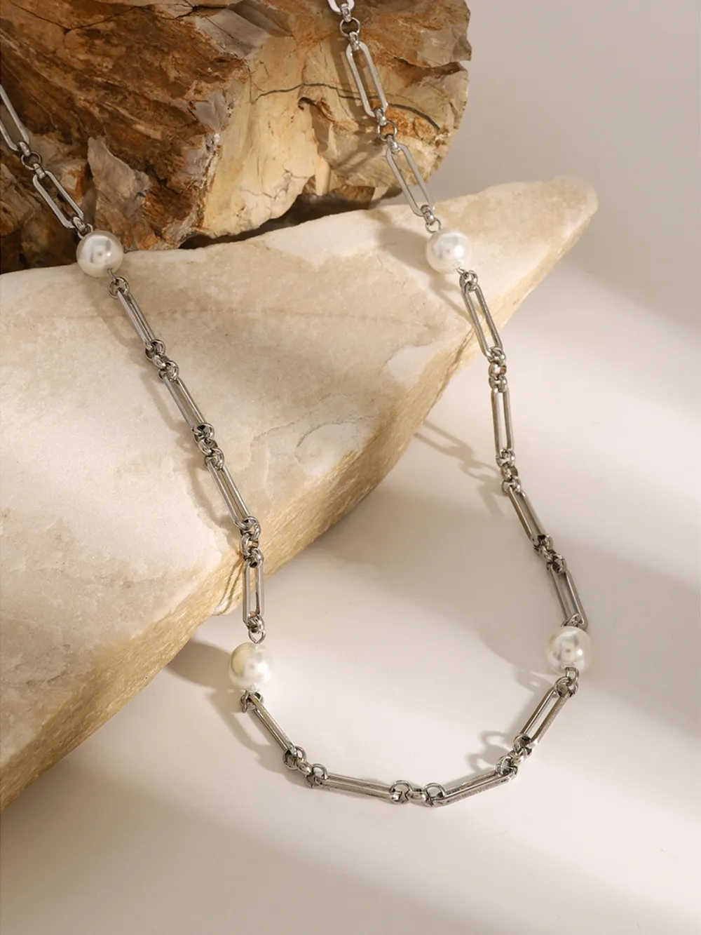 Stainless Steel Pearl Chain Necklace, image 6