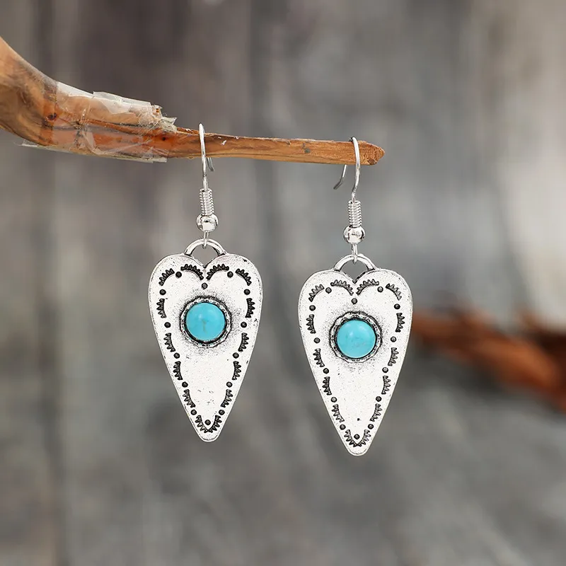 Alloy Turquoise Heart Dangle Earrings, image 3