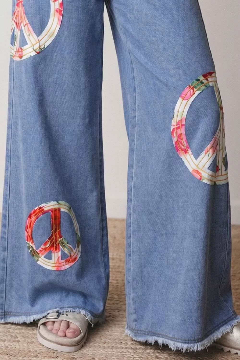 Floral Peace Sign Wide Leg Jeans, image 3