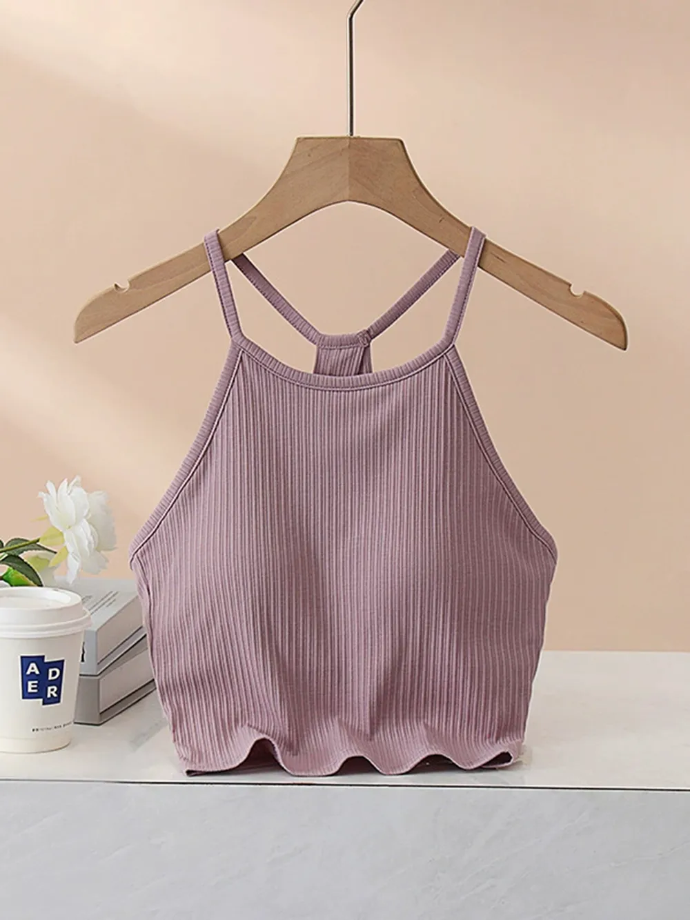 Grecian Neck Cropped Tank with Chest Pads, image 12