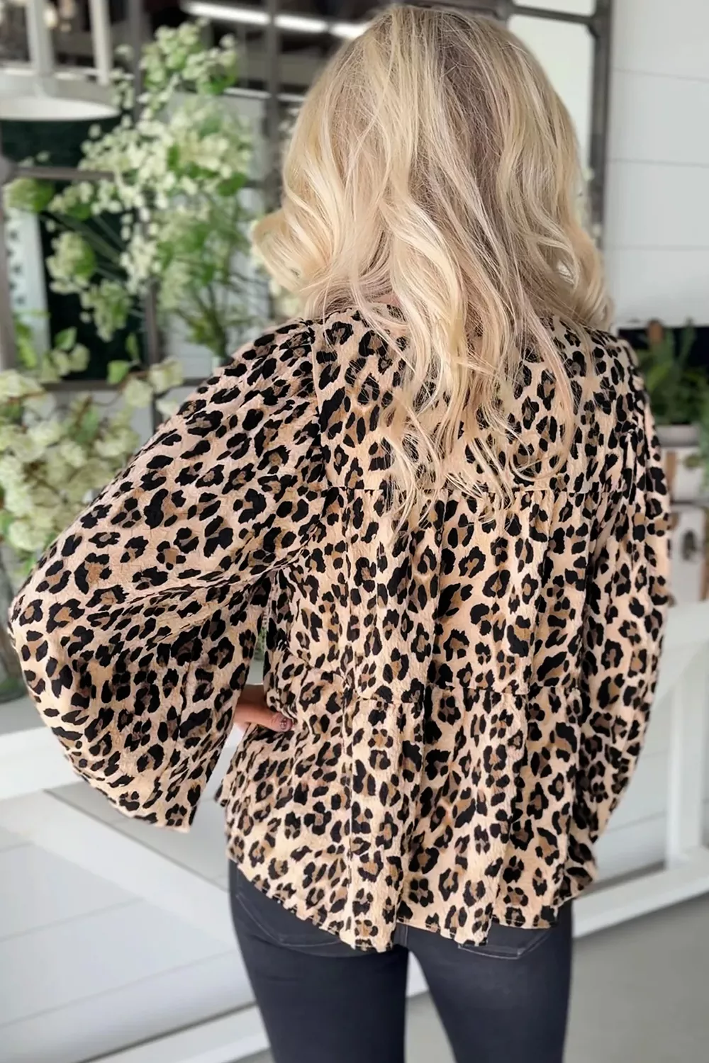 Leopard Print Tie-Neck Blouse, image 2