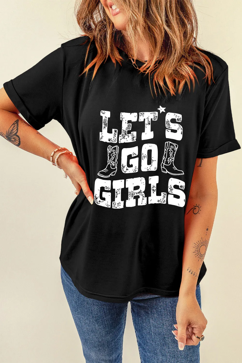 Letter Graphic Round Neck Short Sleeve T-Shirt, image 3