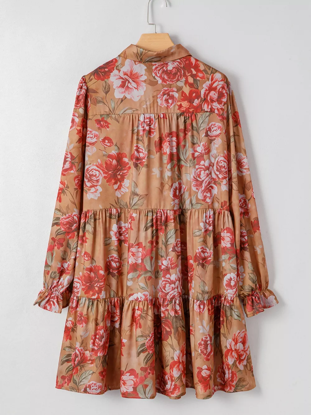 Floral Print Half Button Flounce Sleeve Ruffle Mini Dress, image 3
