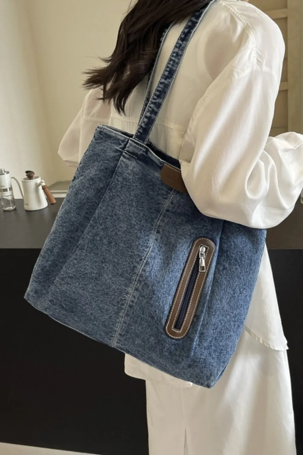 Medium Denim Tote Bag, image 12