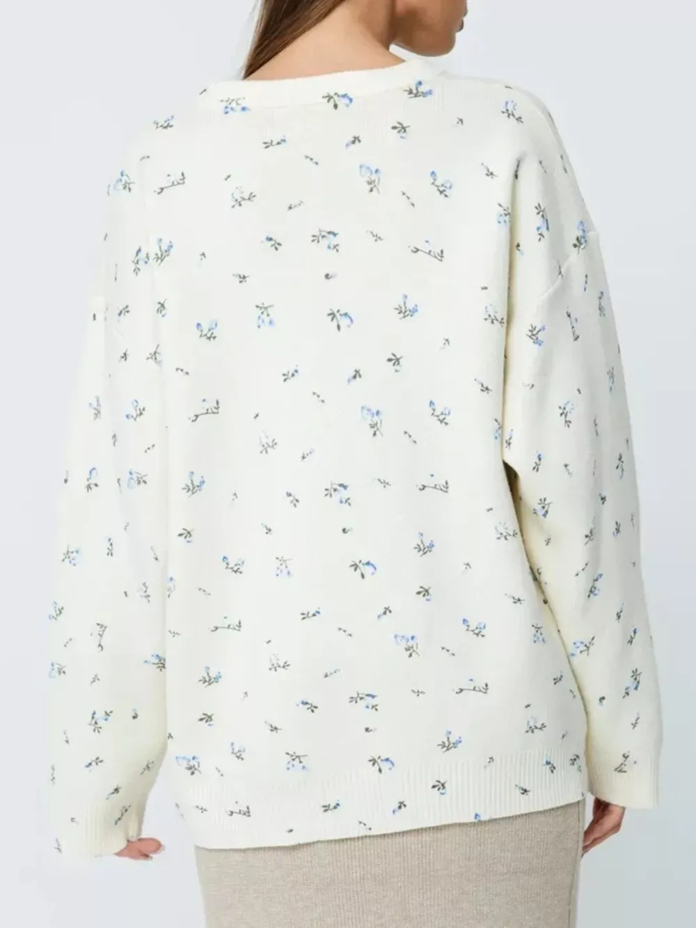 Ribbed Hem Floral Long Sleeve Sweater, image 4