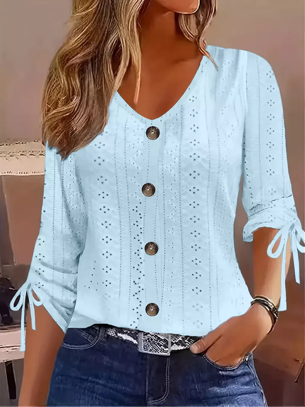 Eyelet Tie-Sleeve Detail Top, image 7