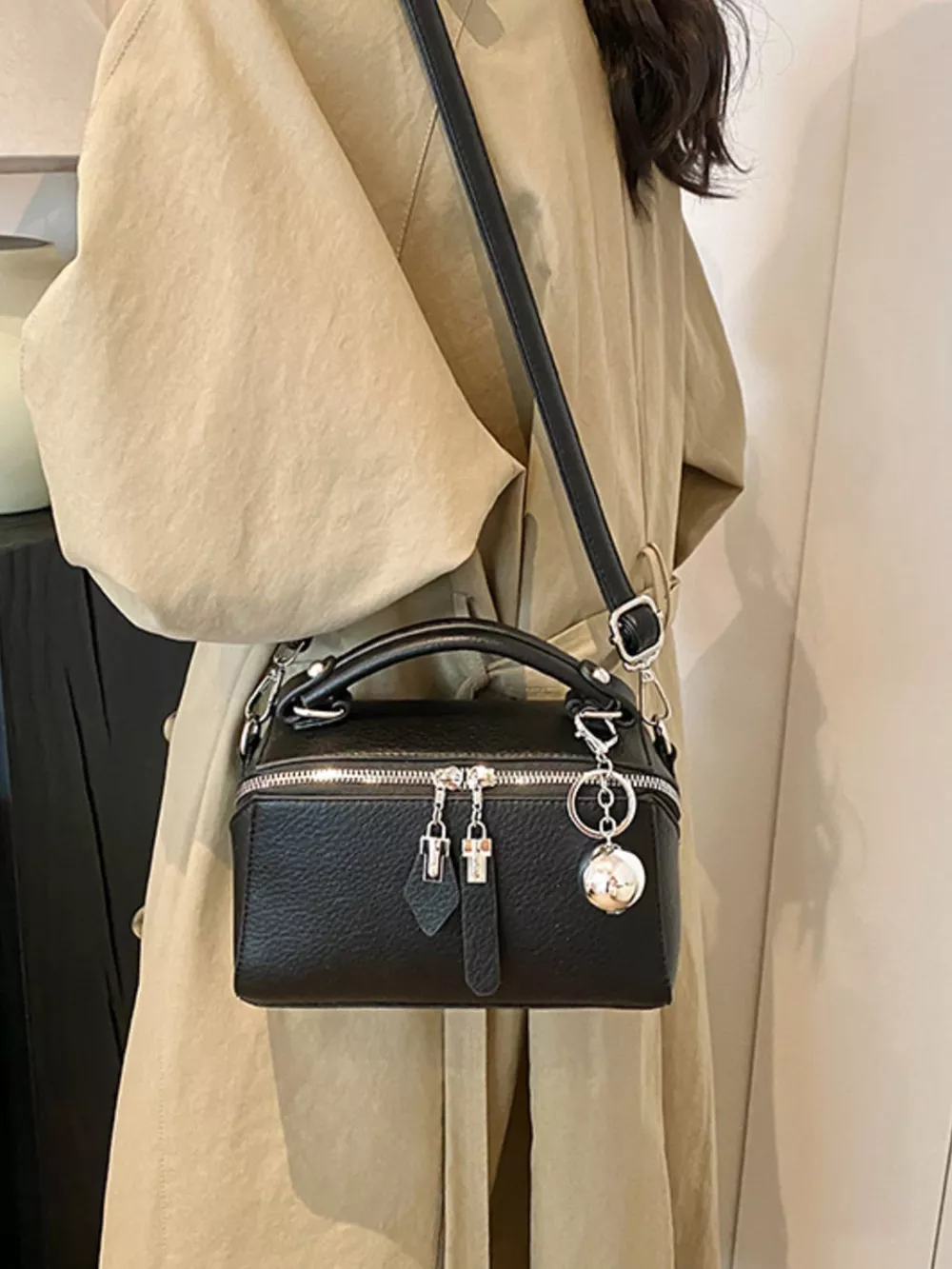 Textured Leather Handbag, image 4