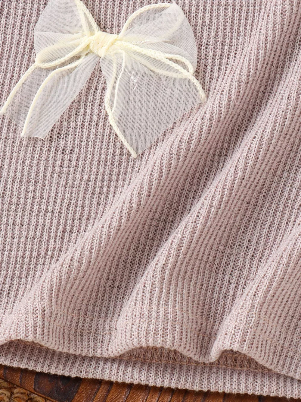 Children's Ribbed Knit Spaghetti Strap Dress with Bow, image 3