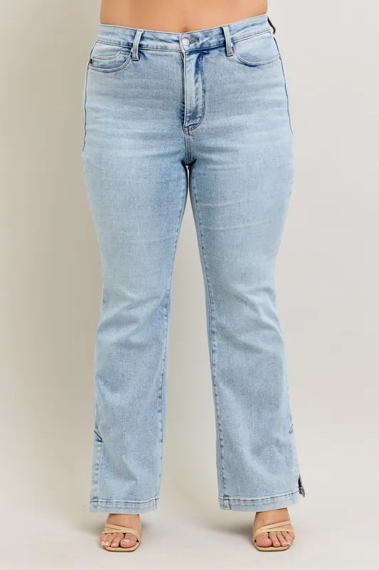 Full Size Tummy Control Vintage Wash Side Slit Slim Boot Jeans Plus Size, image 9