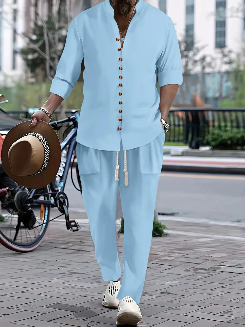 Men's Button Front Long Sleeve Shirt and Pants Set, image 4