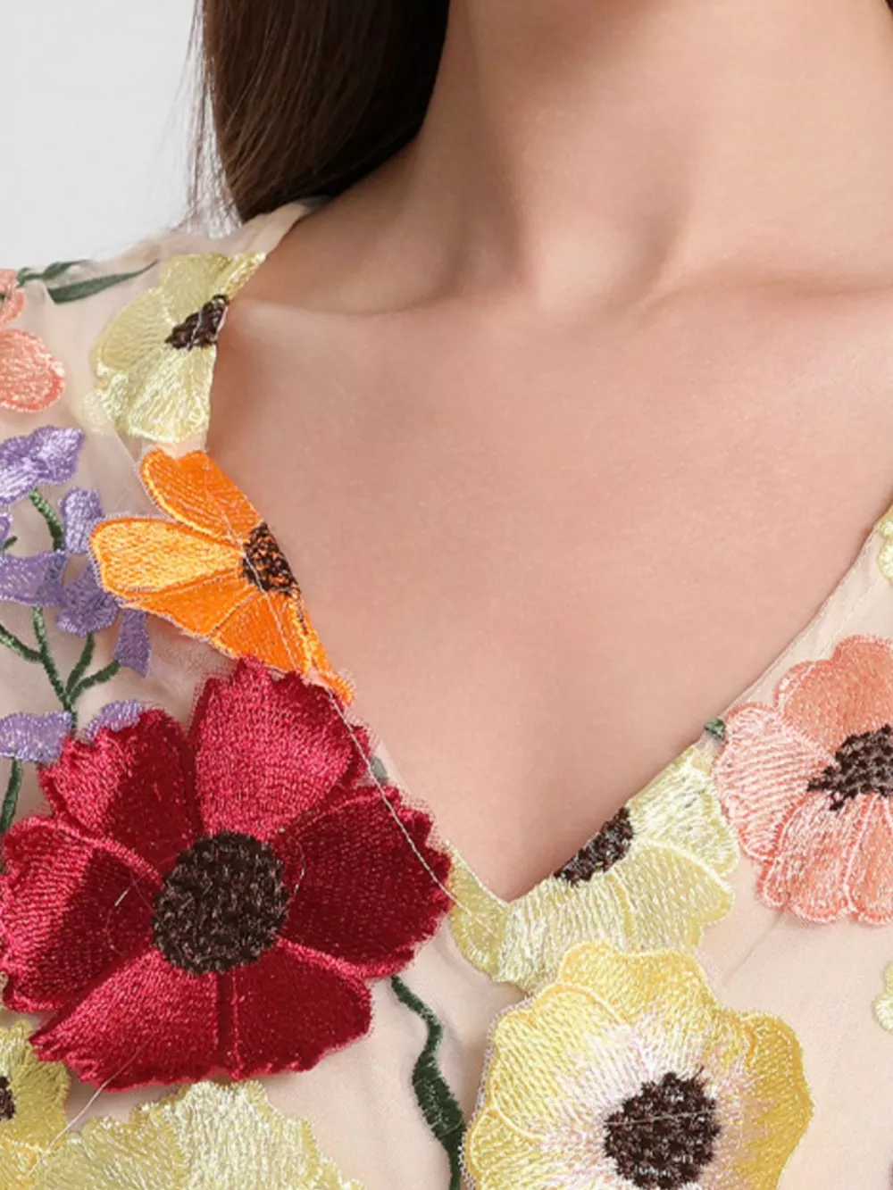 Plus Size Embroidered Floral V-Neck Mini Dress, image 6