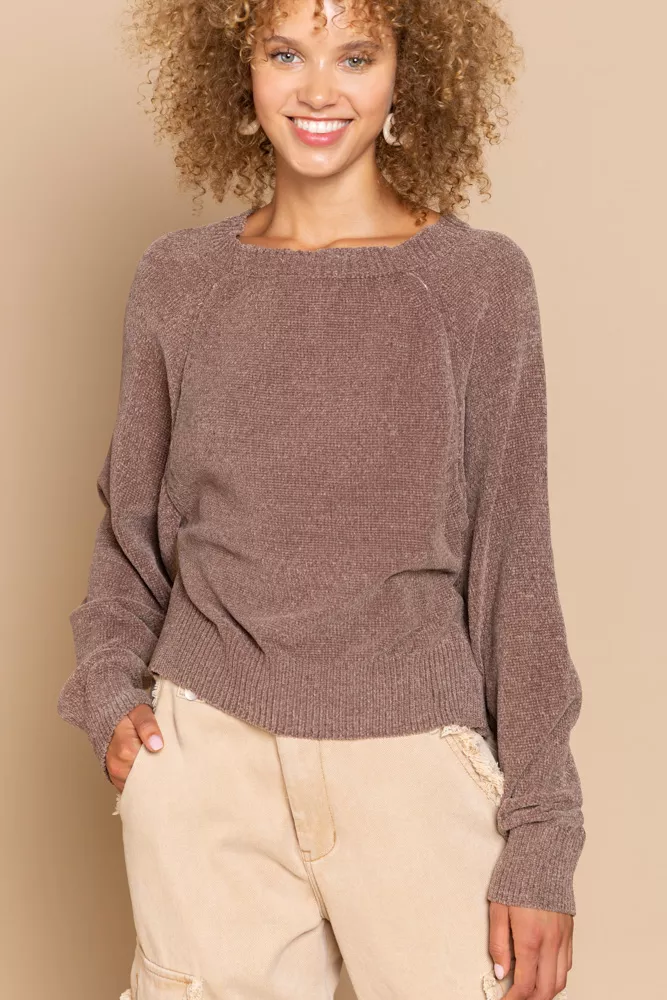 Round Neck Backless Sweater with Ribbed Edge, image 3
