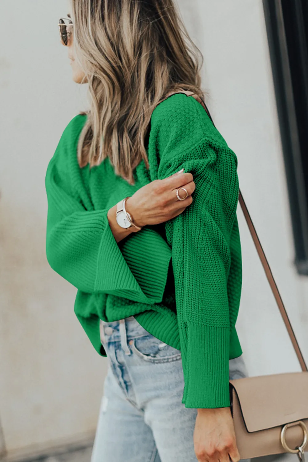 Textured Round Neck Long Sleeve Sweater, image 7