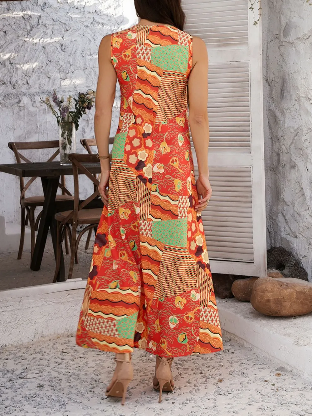 Printed Sleeveless Maxi Dress, image 6