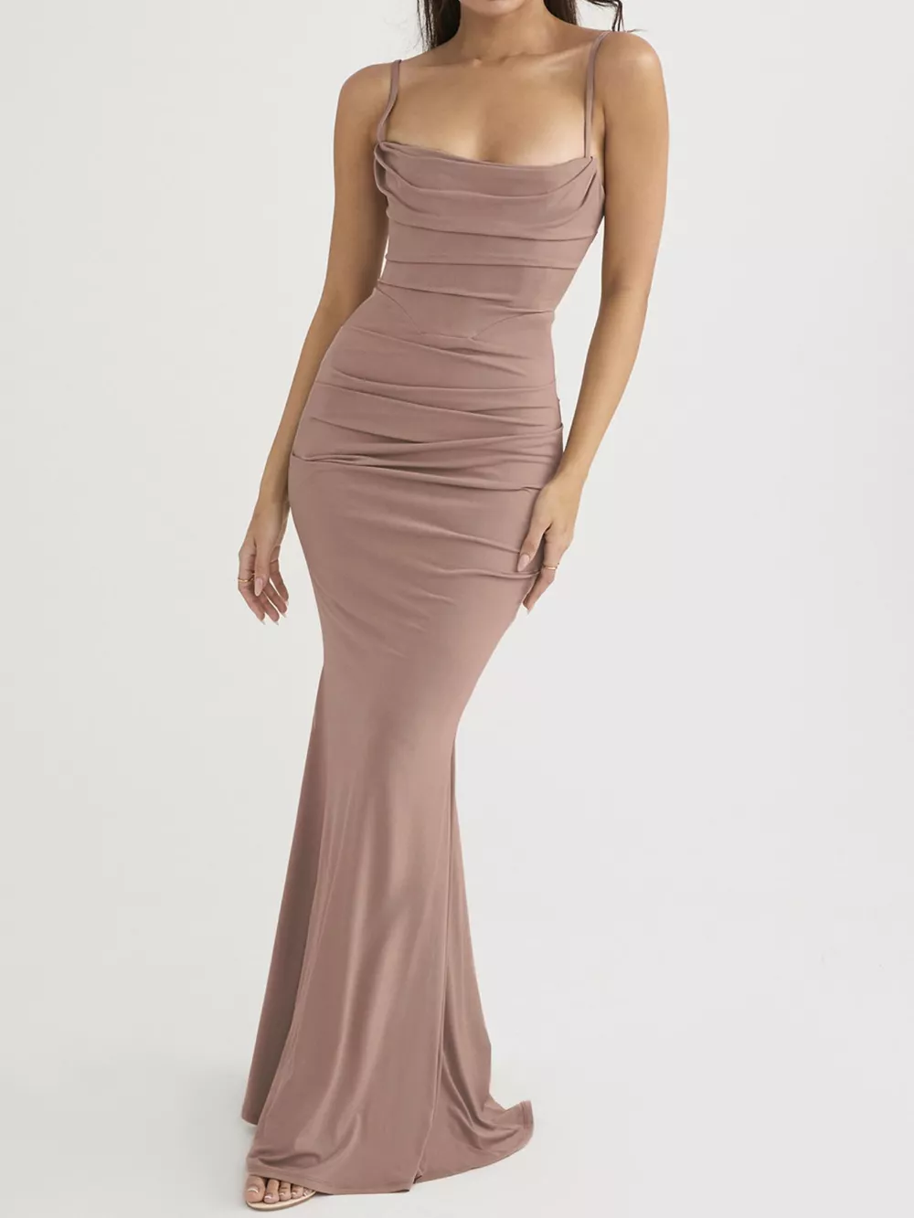 Ruched Spaghetti Strap Bodycon Maxi Dress, image 2