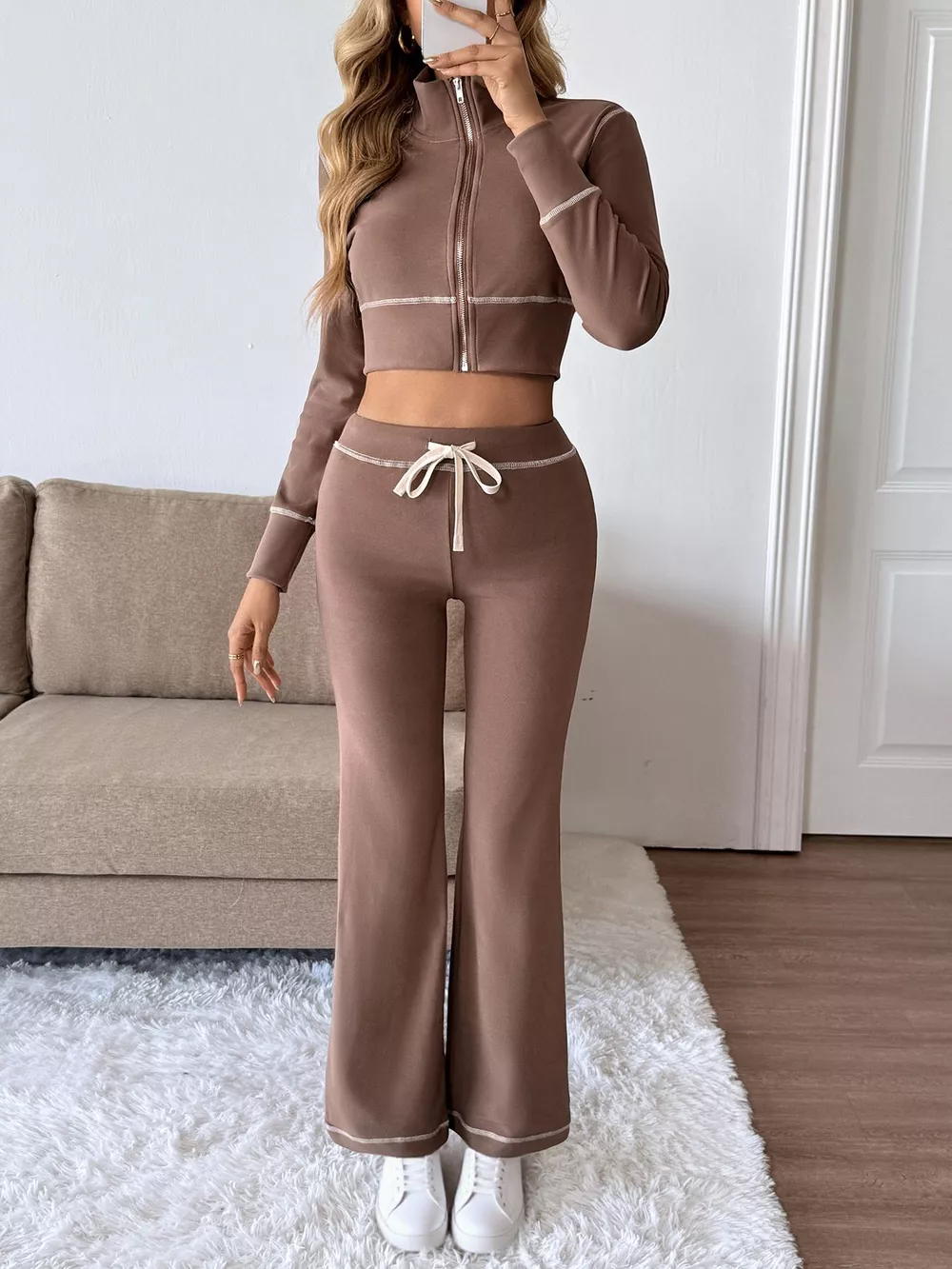 Zip Up Long Sleeve Top and Pants Set, image 3