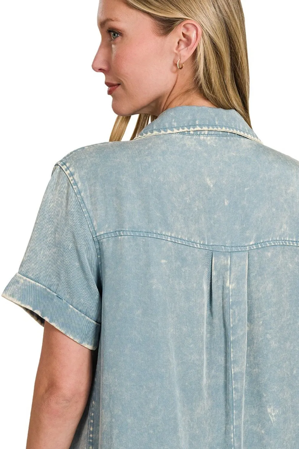Tencel Mineral Washed Collared Shirts Dress, image 3
