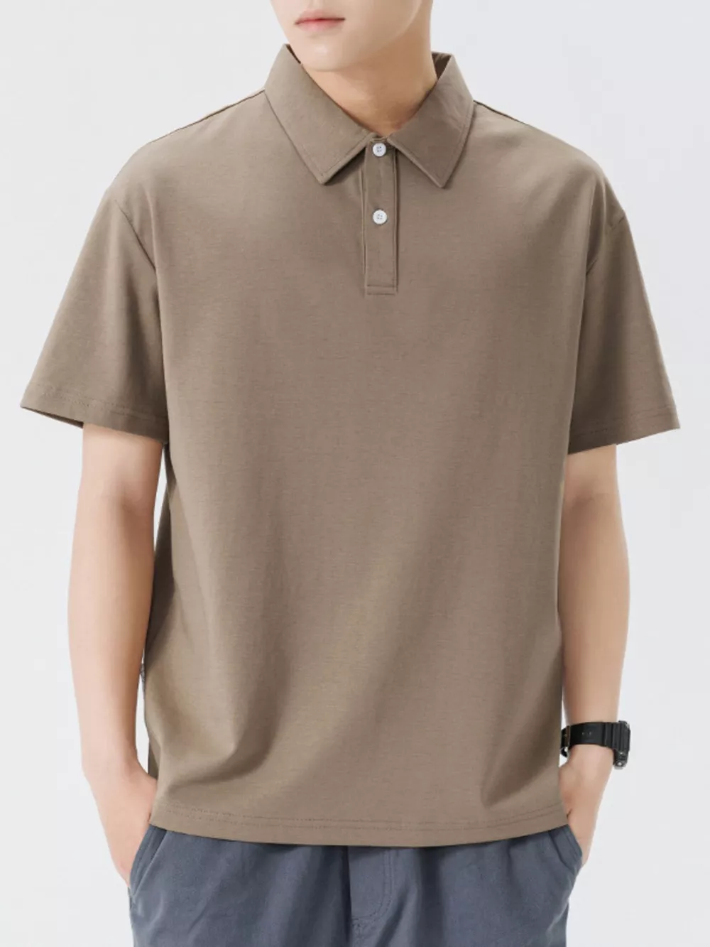 Men's Plus Size Button Detail Short Sleeve Polo, image 3