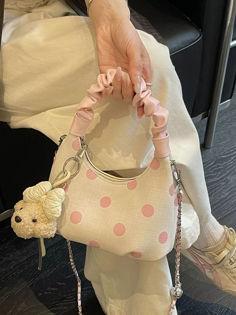 Polka Dot Ruched Handle Crossbody Bag, image 6