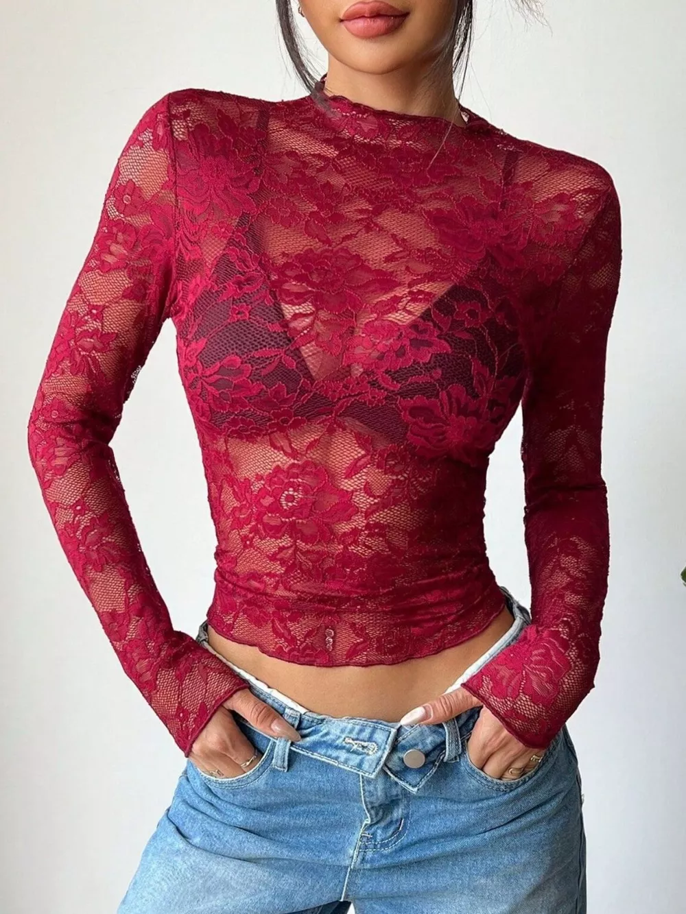 Elegant Floral Lace Long Sleeve Top, image 6